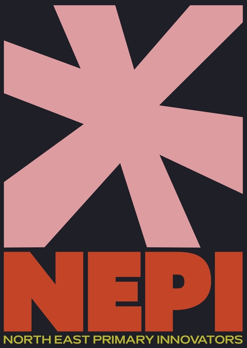 logo with black background pink abstract star shape and red NEPI writing 